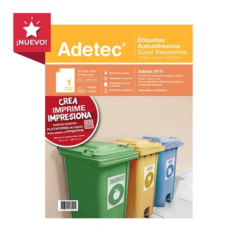 Etiqueta Ink-Jet 06111 212X279 Super Resistente  5 Hojas Adetec