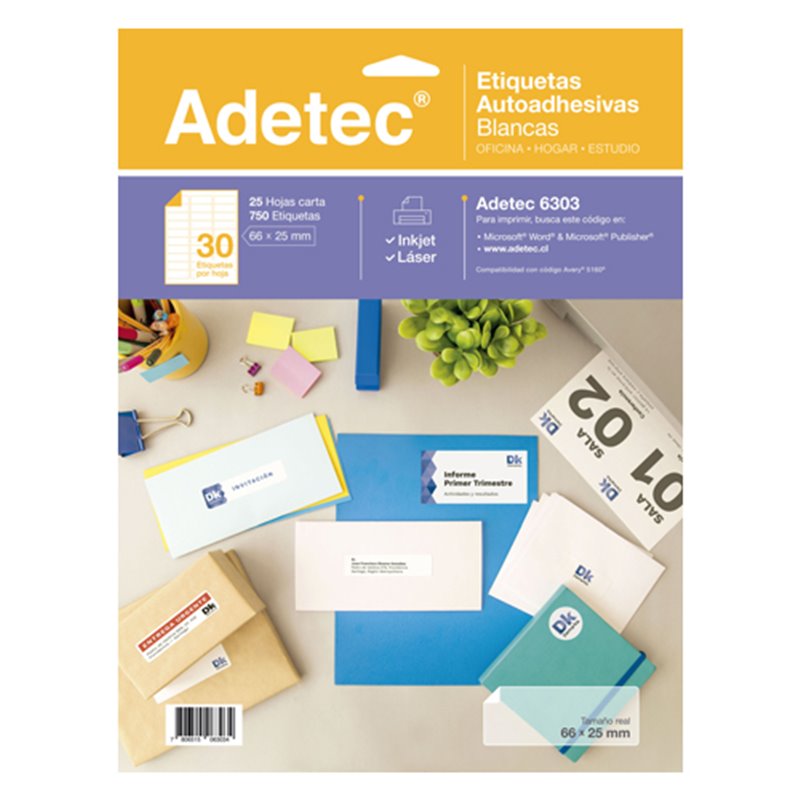 Adetec Etiqueta 66 x 25 Ink-Jet 06303