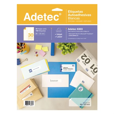 Adetec Etiqueta 66 x 25 Ink-Jet 06303