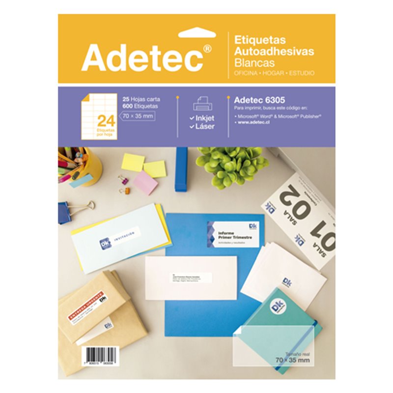 Adetec Etiqueta 70 x 35 Ink-Jet 06305