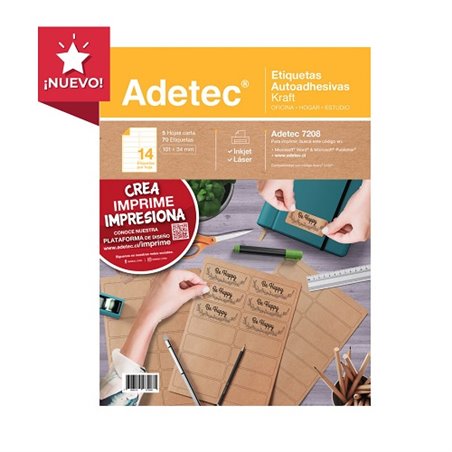 Adetec Etiqueta Ink-Jet Kraft 5 Hojas 101 x 34 7208