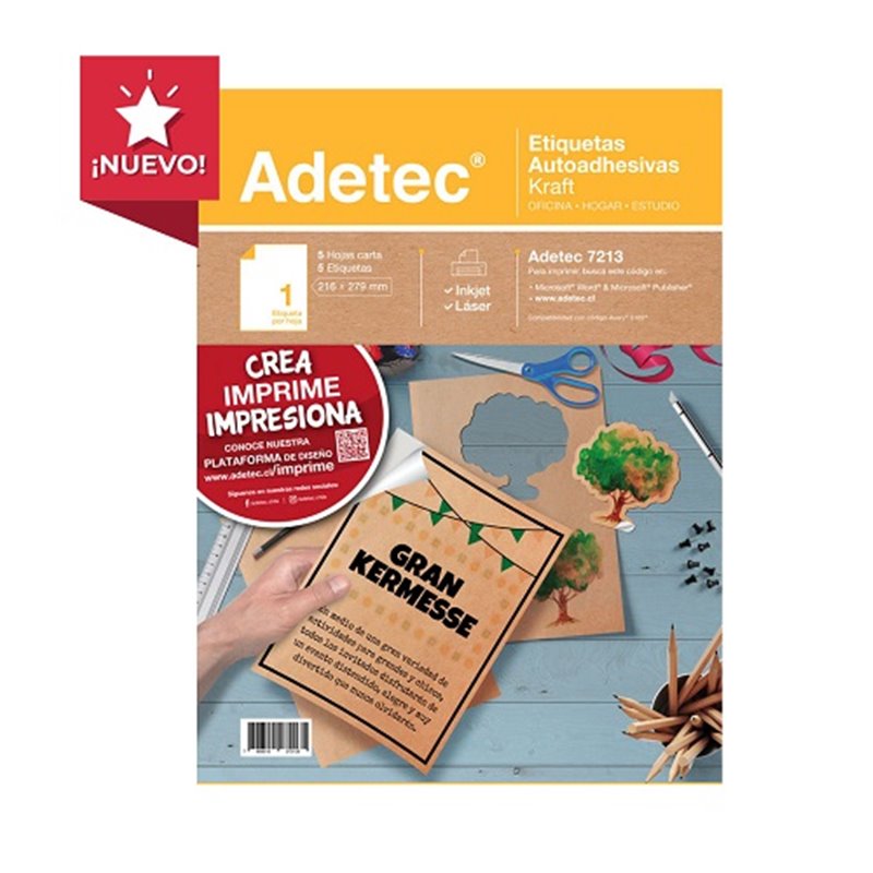 Adetec Etiqueta Ink-Jet Kraft 5 Hojas 216 x 279 7213