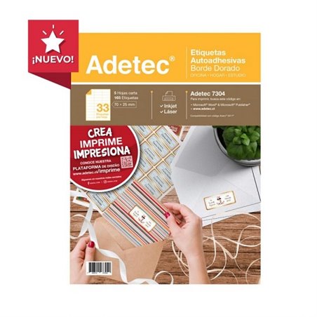 Adetec Etiqueta Ink-Jet Borde Dorado 5 Hojas 70 x 25 7304