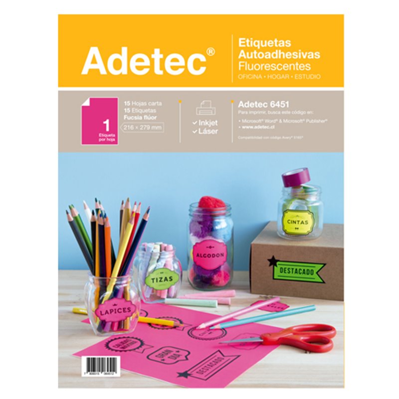 Adetec Etiqueta Ink-Jet Rosada 216 x 27