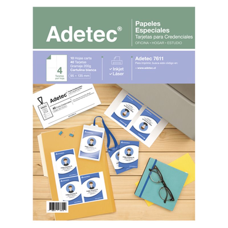 Adetec Tarjeta Para Credenciales 95 x 135