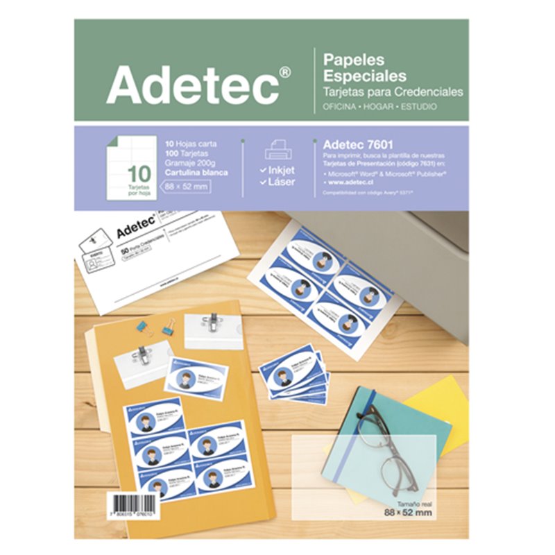 Adetec Tarjeta Para Credenciales 88 x 52