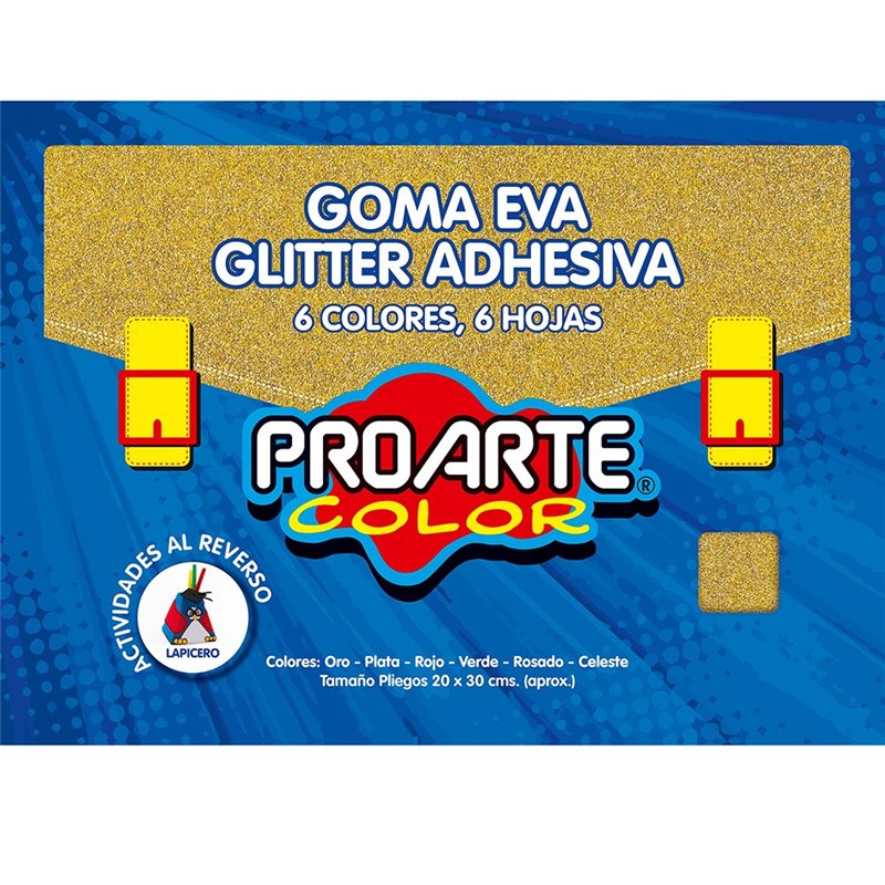 Block Goma Eva Glitter Adhesiva 6 Col. Proarte