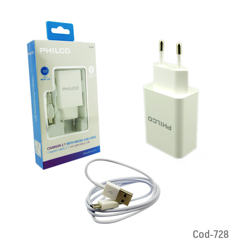 Cargador Rapido De Pared 2.1 Doble Micro Usb Philco R2100