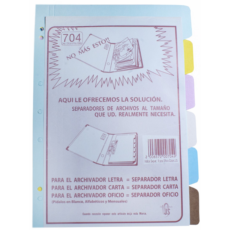 SEPARADOR OFICIO COLOR  6 POSICIONES JOSE SOTO