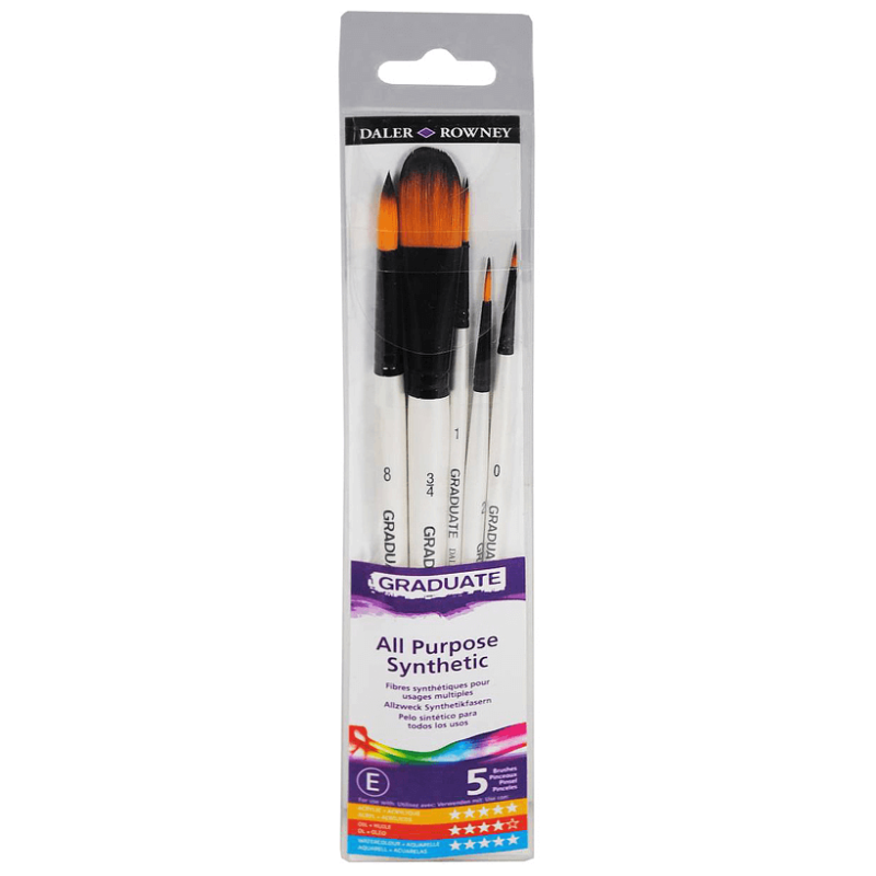 Set 5 Pinceles Mango Largo Pelo Sintético 4  8 16 Plano 4 16 Redondo Daler Rowney